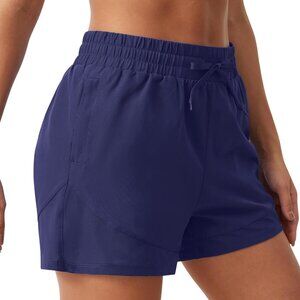 SILKWORLD Women's S Dark Blue High Waist Running Zipper Pockets Athletic Shorts